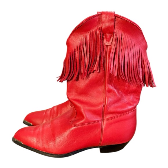 Durango Red Leather Fringe Heeled Cowgirl Boots Women’s Size 7.5 M - Picture 3 of 9